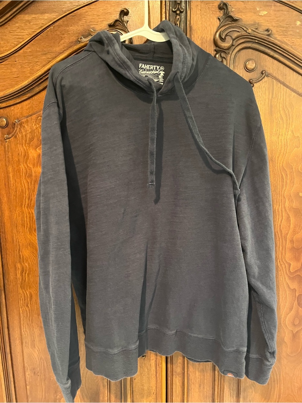 Faherty Sunwashed Organic Knit Hoodie Navy Pullover XL